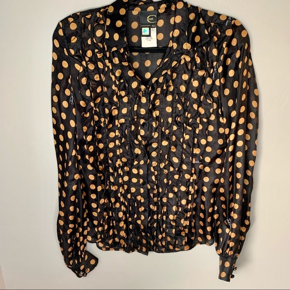 Just Cavalli Roberto Cavalli Silk Ruffle Polka Dot Button Down Blouse Y2K - Picture 3 of 8